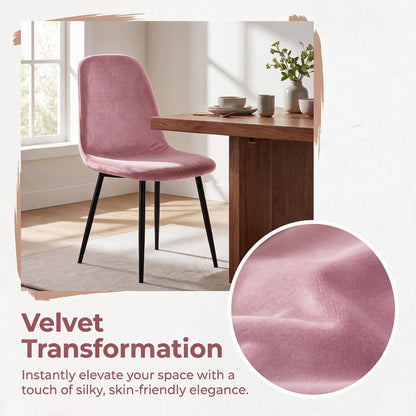 Pack of 4 Velvet Mid Century Modern Dining Chair Covers, Armless Chair Cover,Living Room Side Chair Slipcovers (Pink)