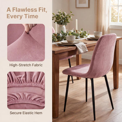 Pack of 4 Velvet Mid Century Modern Dining Chair Covers, Armless Chair Cover,Living Room Side Chair Slipcovers (Pink)