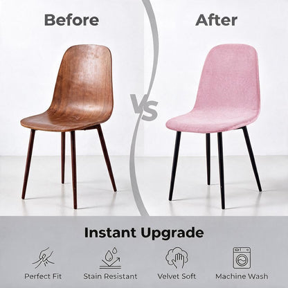 Pack of 4 Velvet Mid Century Modern Dining Chair Covers, Armless Chair Cover,Living Room Side Chair Slipcovers (Pink)