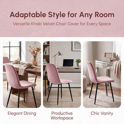 Pack of 4 Velvet Mid Century Modern Dining Chair Covers, Armless Chair Cover,Living Room Side Chair Slipcovers (Pink)