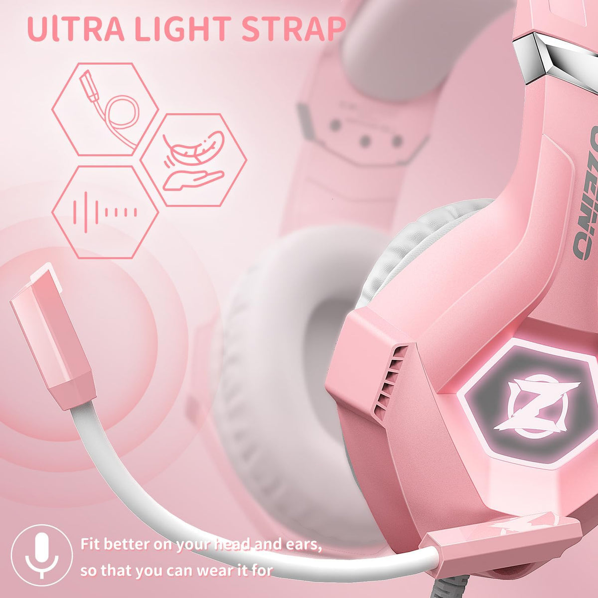 Gaming Headset for PC, Ps4, Ps5, Xbox Headset with 7.1 Surround Sound, Gaming Headphones with Noise Cancelling Mic RGB Light Over Ear Headphones for Xbox Series X/S, Switch-Pink