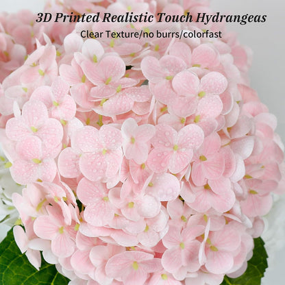 21" Pink Hydrangea Artificial Flowers,3 Pcs Real Touch Hydrangea Flowers with Butterflies for Centerpiece Table Decorations,Floral Arrangements for Coffee Table Decor,Living Room Decor