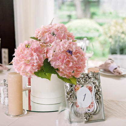 21" Pink Hydrangea Artificial Flowers,3 Pcs Real Touch Hydrangea Flowers with Butterflies for Centerpiece Table Decorations,Floral Arrangements for Coffee Table Decor,Living Room Decor