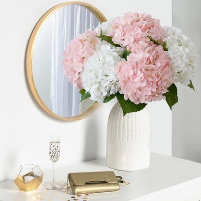 21" Pink Hydrangea Artificial Flowers,3 Pcs Real Touch Hydrangea Flowers with Butterflies for Centerpiece Table Decorations,Floral Arrangements for Coffee Table Decor,Living Room Decor