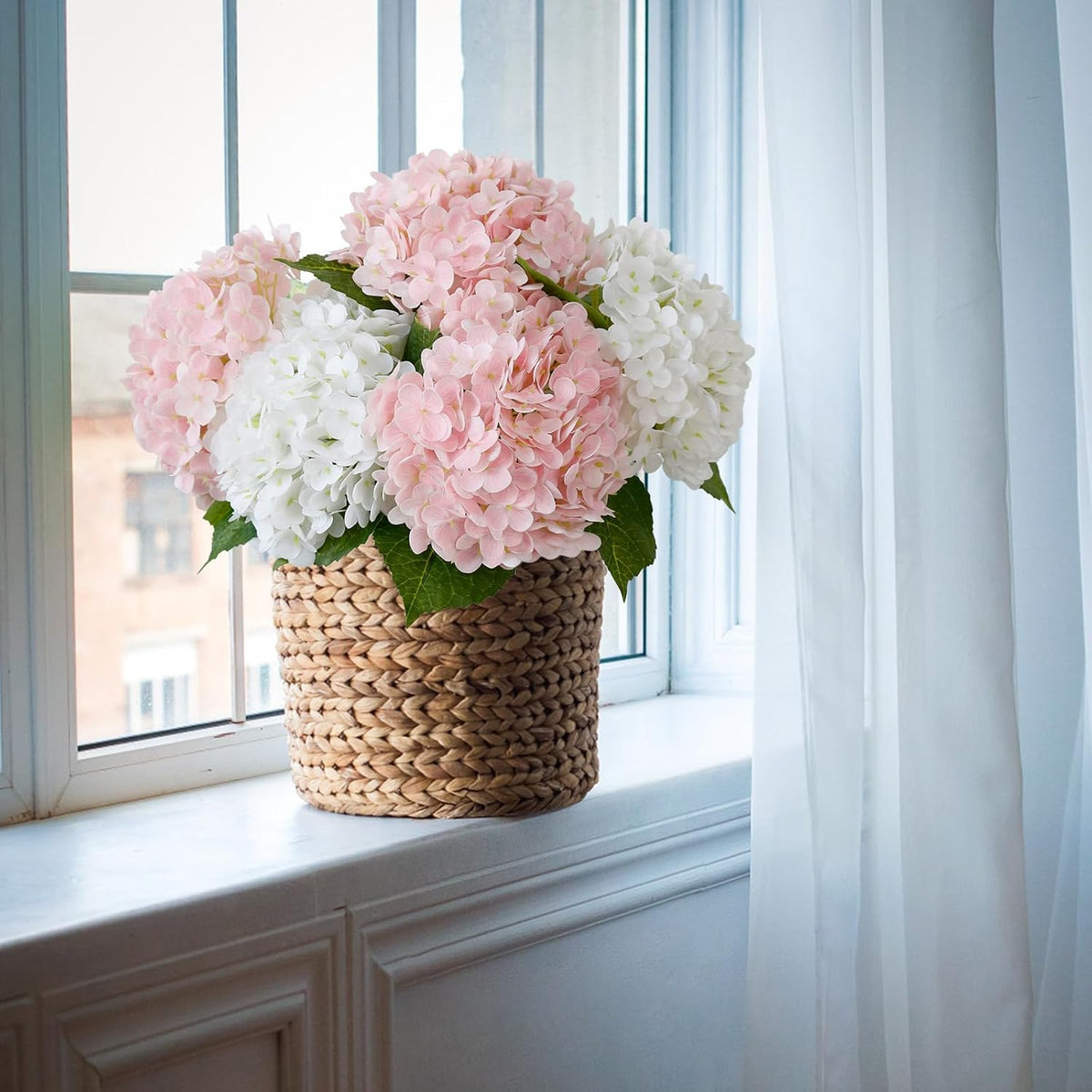 21" Pink Hydrangea Artificial Flowers,3 Pcs Real Touch Hydrangea Flowers with Butterflies for Centerpiece Table Decorations,Floral Arrangements for Coffee Table Decor,Living Room Decor