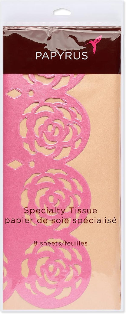 8 Sheet Tissue Paper (Pink and Peach with Rose Edges) Valentines, Birthdays, Crafts, DIY and More