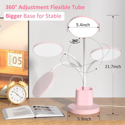 LED Desk Lamp for College Dorm with Pen Phone Holder, Pink