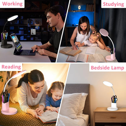 LED Desk Lamp for College Dorm with Pen Phone Holder, Pink
