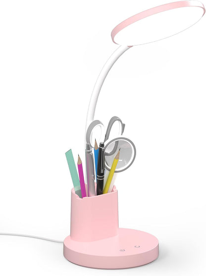 LED Desk Lamp for College Dorm with Pen Phone Holder, Pink