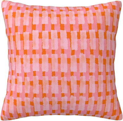 Pink and Orange Throw Pillow Home Set Comfortable Square Pink and Orange Velvet Pillowcase Brush Strokes Bed，Geometric PillowSofa Decoration Living Room Office Cushion Cover 18"x18"Inches