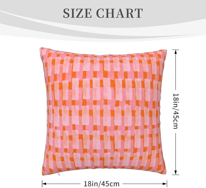 Pink and Orange Throw Pillow Home Set Comfortable Square Pink and Orange Velvet Pillowcase Brush Strokes Bed，Geometric PillowSofa Decoration Living Room Office Cushion Cover 18"x18"Inches