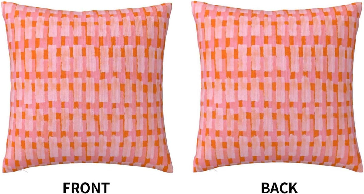 Pink and Orange Throw Pillow Home Set Comfortable Square Pink and Orange Velvet Pillowcase Brush Strokes Bed，Geometric PillowSofa Decoration Living Room Office Cushion Cover 18"x18"Inches