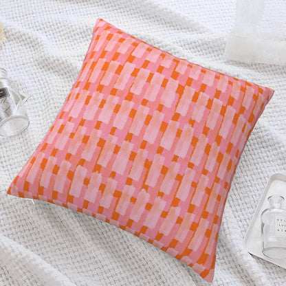 Pink and Orange Throw Pillow Home Set Comfortable Square Pink and Orange Velvet Pillowcase Brush Strokes Bed，Geometric PillowSofa Decoration Living Room Office Cushion Cover 18"x18"Inches