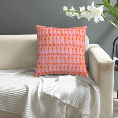 Pink and Orange Throw Pillow Home Set Comfortable Square Pink and Orange Velvet Pillowcase Brush Strokes Bed，Geometric PillowSofa Decoration Living Room Office Cushion Cover 18"x18"Inches