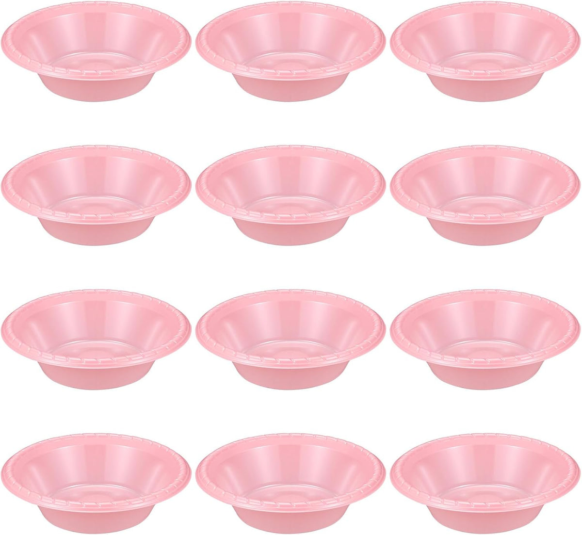 12 Pack 16oz Pink Disposable Plastic Bowls Dessert, Ice Cream, Salad, Soup Serving Cups for Party, Picnic, Food Snacks (Pink)