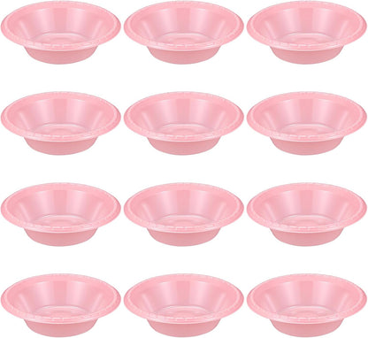 12 Pack 16oz Pink Disposable Plastic Bowls Dessert, Ice Cream, Salad, Soup Serving Cups for Party, Picnic, Food Snacks (Pink)