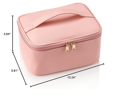 Pink Makeup Bag,Travel Makeup Organizer Bag, Large Capacity Cosmetic Bags For Women Large Travel Toiletry Bag Girls Traveling With Brush Slot And Divider