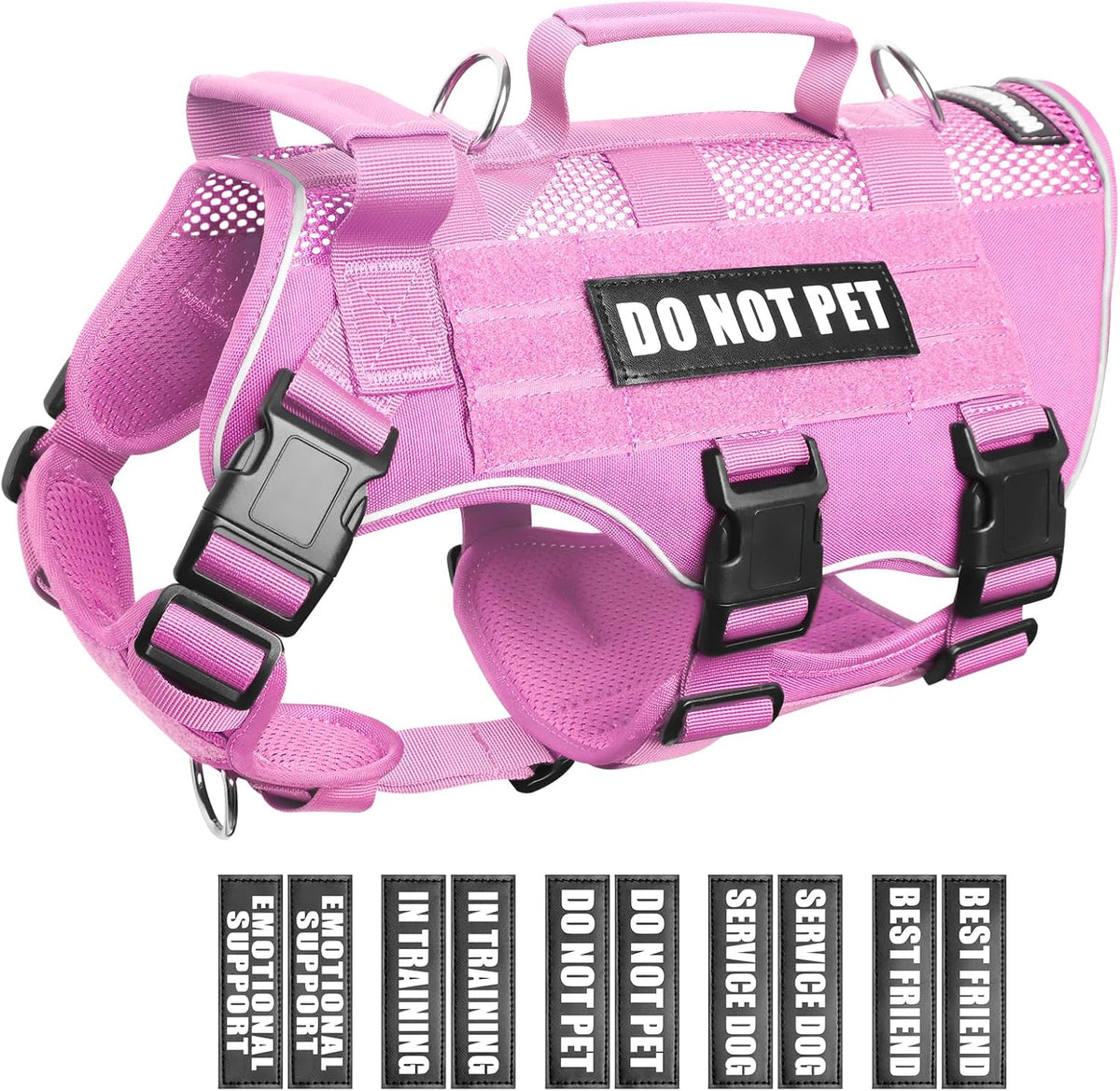 Tactical Molle Vest Mesh Dog Harness with 10 Removale Pet Patches