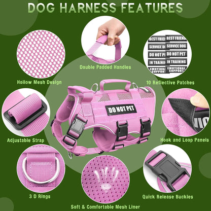 Tactical Molle Vest Mesh Dog Harness with 10 Removale Pet Patches