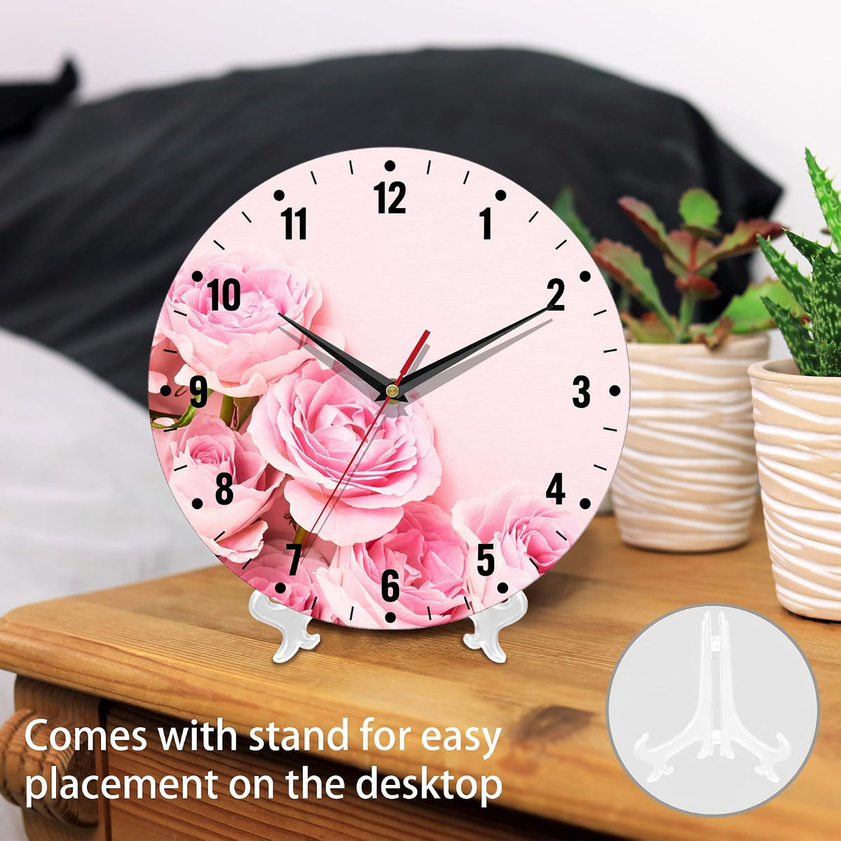 Wall Clock,Pink Roses Flowers Wall Clocks for Living Room Decor,Floral Kitchen Clocks Wall Battery Operated - 10 Inch Round Bathroom Wall Clock Silent Non-Ticking