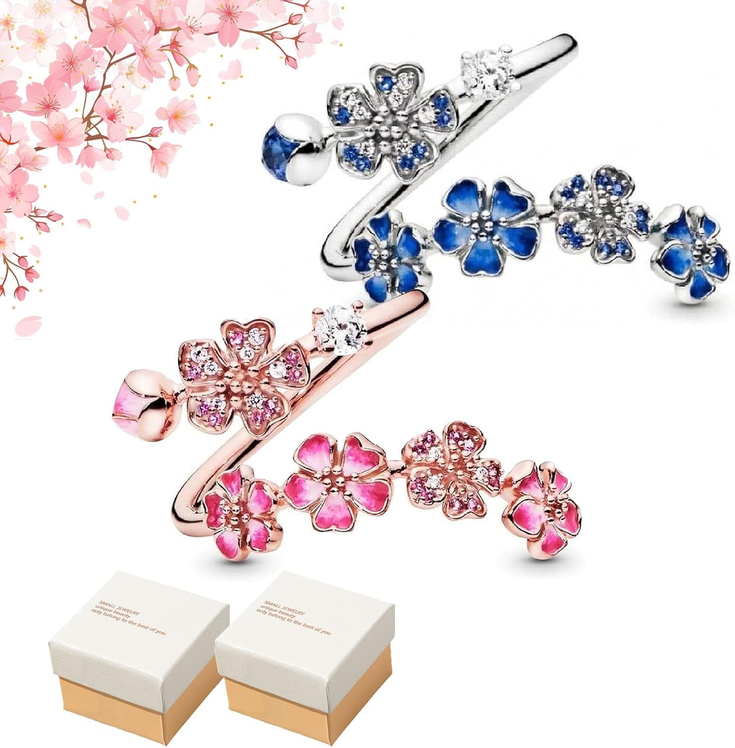 Peach Cherry Blossom Ring, Peach Blossom Ring, Pink Peachs Blossom Flower Branch Open Ring, Rose Gold Blosso𝐦 Rin𝐠, Adjustable With A Gift Box, Carved Hollow Flower Set