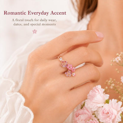 Peach Cherry Blossom Ring, Peach Blossom Ring, Pink Peachs Blossom Flower Branch Open Ring, Rose Gold Blosso𝐦 Rin𝐠, Adjustable With A Gift Box, Carved Hollow Flower Set