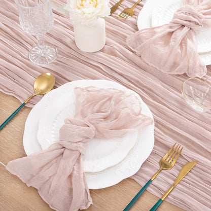 3 Pack Pink Table Runner 10ft Rustic Gauze Cheesecloth Table Decor