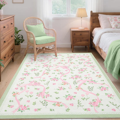 Pink and Green Rugs for Bedroom Girls, 3x5 Rug for Living Room