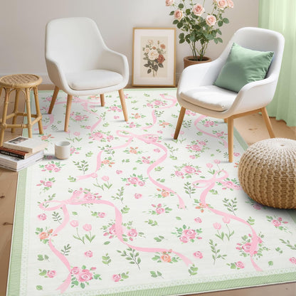 Pink and Green Rugs for Bedroom Girls, 3x5 Rug for Living Room
