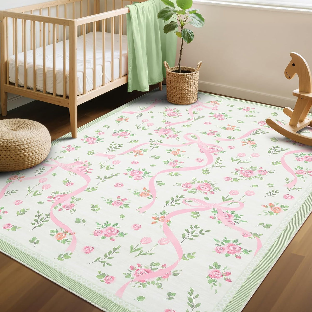 Pink and Green Rugs for Bedroom Girls, 3x5 Rug for Living Room