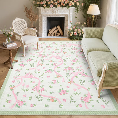 Pink and Green Rugs for Bedroom Girls, 3x5 Rug for Living Room