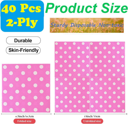 White Polka Dots Pink Napkins, 2-Ply Napkins Disposable,Wedding Napkins Party Birthday Graduation Shower (White Dots/Pink),40 pcs 6.5 in