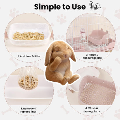 Rabbit Litter Box, Bunny Litter Box, Removable Top and Base, Pink