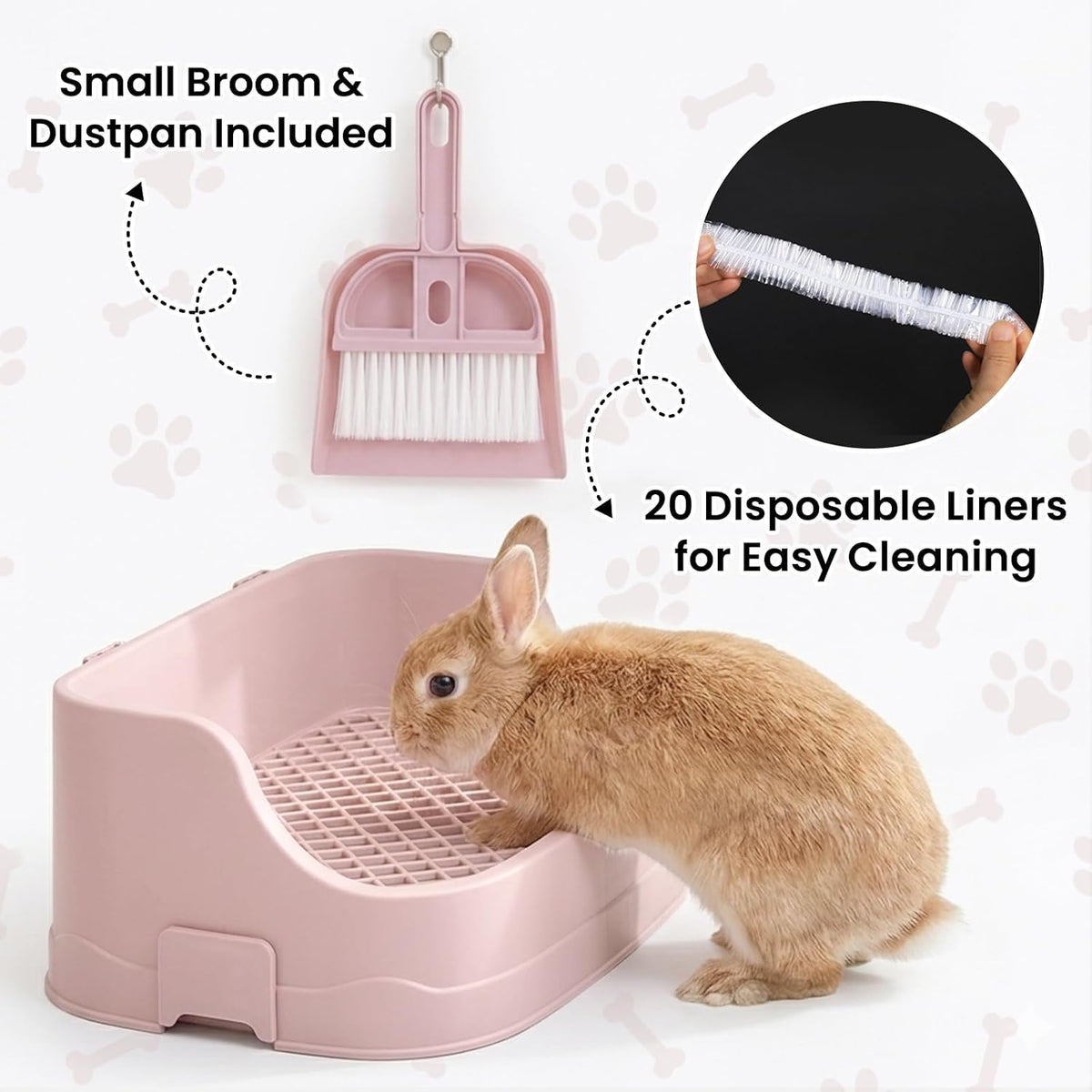 Rabbit Litter Box, Bunny Litter Box, Removable Top and Base, Pink