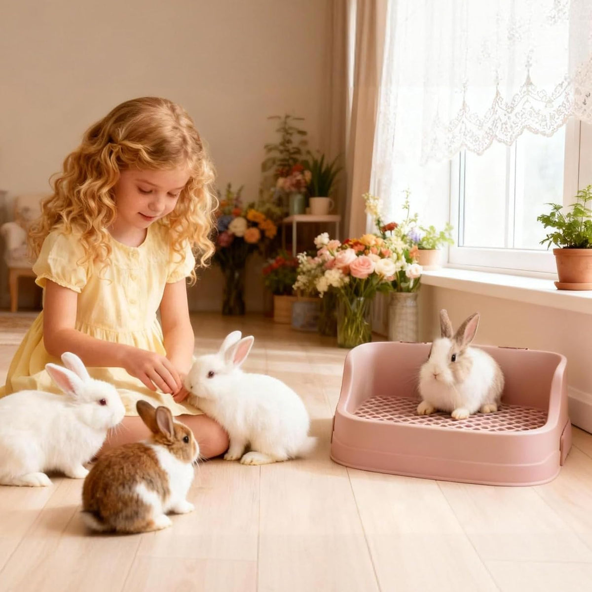 Rabbit Litter Box, Bunny Litter Box, Removable Top and Base, Pink