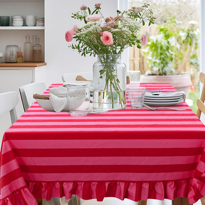 Ruffle Tablecloth Table Cloth Boho Pink Red Striped Rectangle Decorative Table Cover for Home Kitchen Baby Shower Party Wedding Decor, 60 x 120 Inch