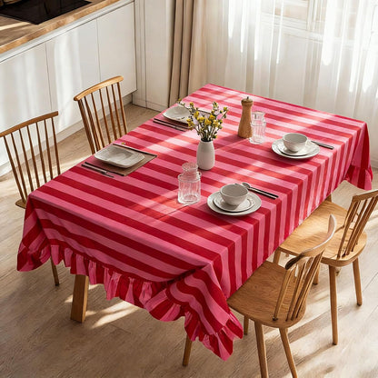 Ruffle Tablecloth Table Cloth Boho Pink Red Striped Rectangle Decorative Table Cover for Home Kitchen Baby Shower Party Wedding Decor, 60 x 120 Inch