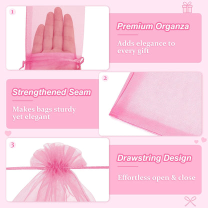 50 Pcs Organza Bags 3x4, Pink Small Mesh Gift Bags Drawstring Bulk