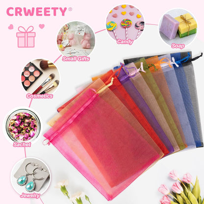 50 Pcs Organza Bags 3x4, Pink Small Mesh Gift Bags Drawstring Bulk