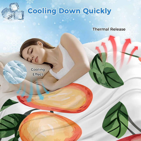 Summer Cooling Blankets for Hot Sleepers - Spring Peach Plant Blanket Thin Lightweight Breathable Soft Throws for Bed Couch Sofa Watercolor Fruit Art Decor,30x40IN
