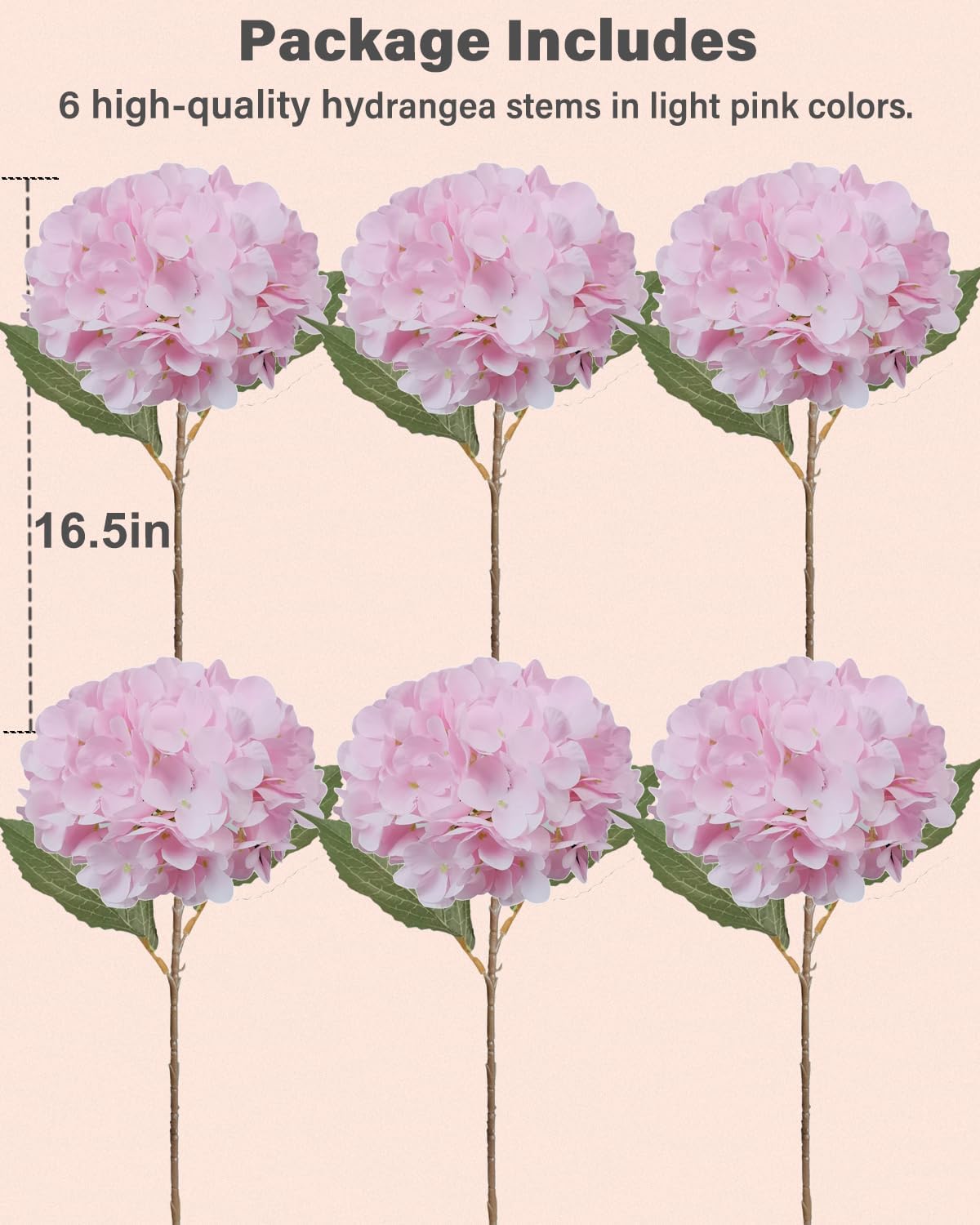 6PCS Pink Hydrangeas Artificial Flowers Silk Fake Faux Hydrangea
