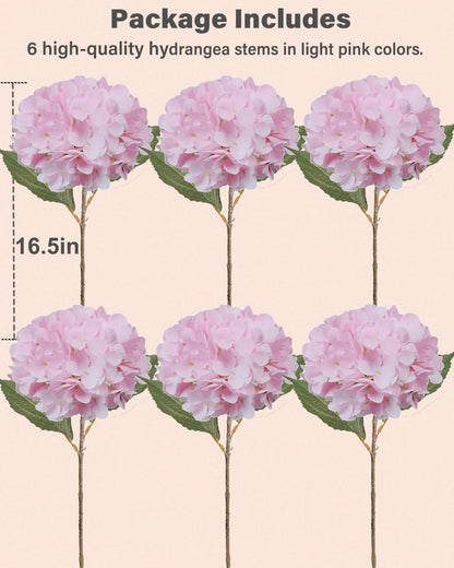 6PCS Pink Hydrangeas Artificial Flowers Silk Fake Faux Hydrangea