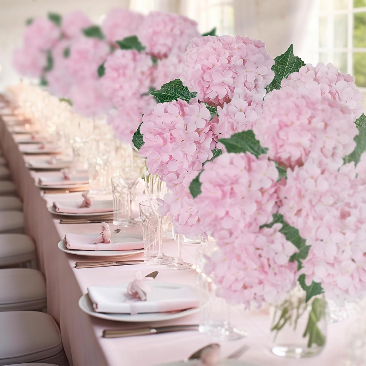 6PCS Pink Hydrangeas Artificial Flowers Silk Fake Faux Hydrangea