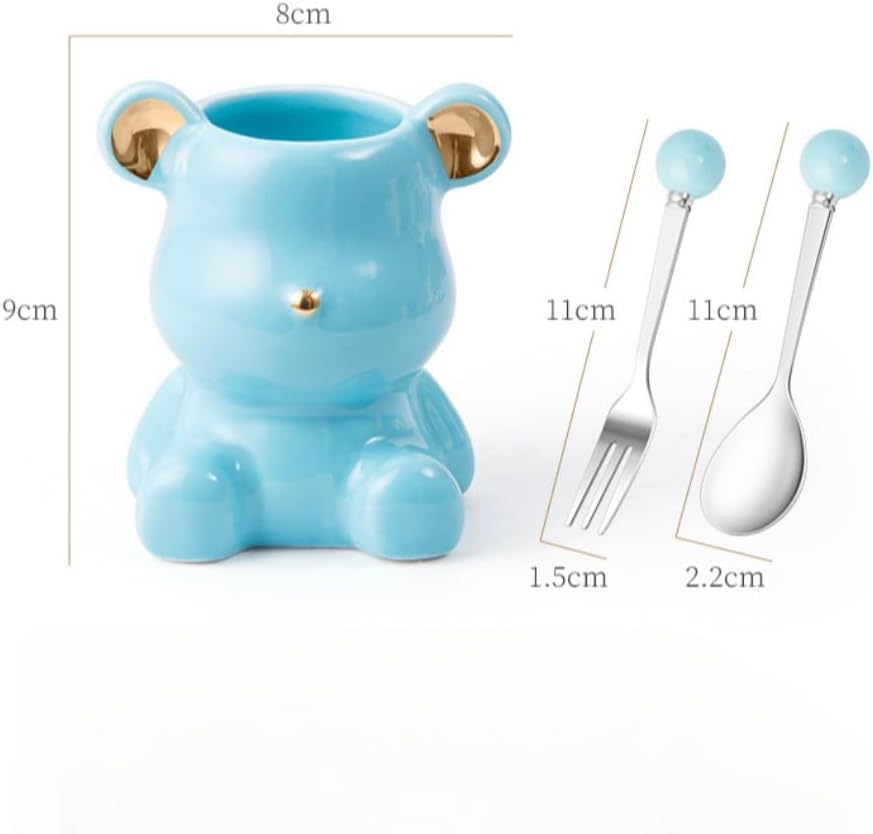 (8 Pieces) 4.33-inch Stainless Steel Fruit Fork Bear Ceramic Storage Jar Set Household Small Fruit Insert Fruit Pick Light Luxury Coffee Spoon Tea Spoon Dessert Spoon Fork (Pink)