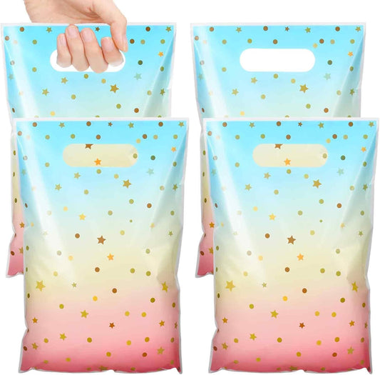 100 Pcs Pastel Candy Bags Bulk Pink Blue Rainbow Treat Plastic Star Dot Cellophane Goodie Candy Party Favor Wrapping Bag for Baby Shower Birthday Party Supplies (Pastel,Rainbow)
