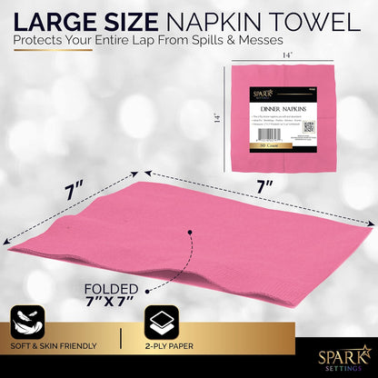 Amcrate Big Party Pack 40 Count Pink Dinner Napkins Tableware- Ideal for Wedding, Party, Birthday, Dinner, Lunch, Cocktails. (7” x 7”)