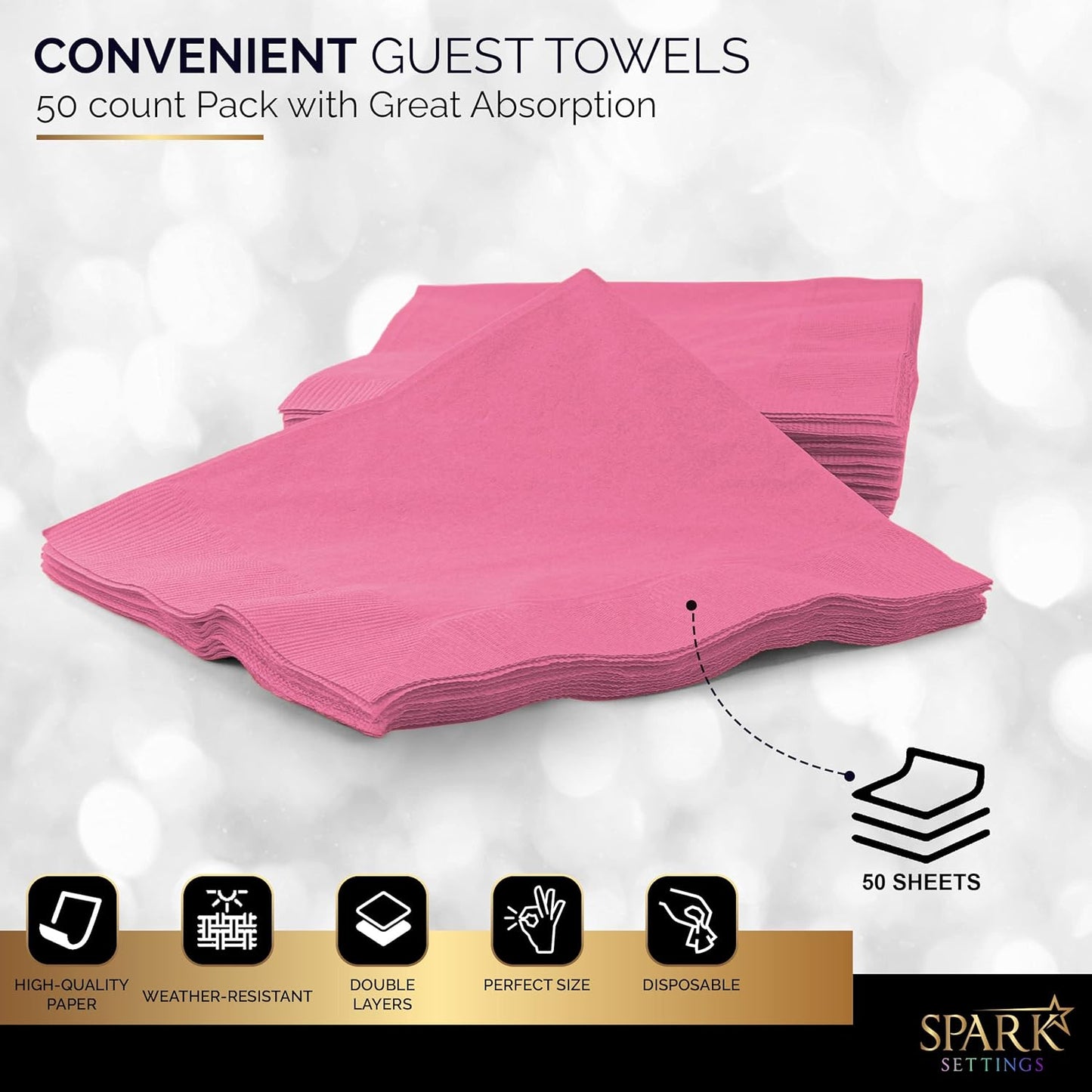 Amcrate Big Party Pack 40 Count Pink Dinner Napkins Tableware- Ideal for Wedding, Party, Birthday, Dinner, Lunch, Cocktails. (7” x 7”)