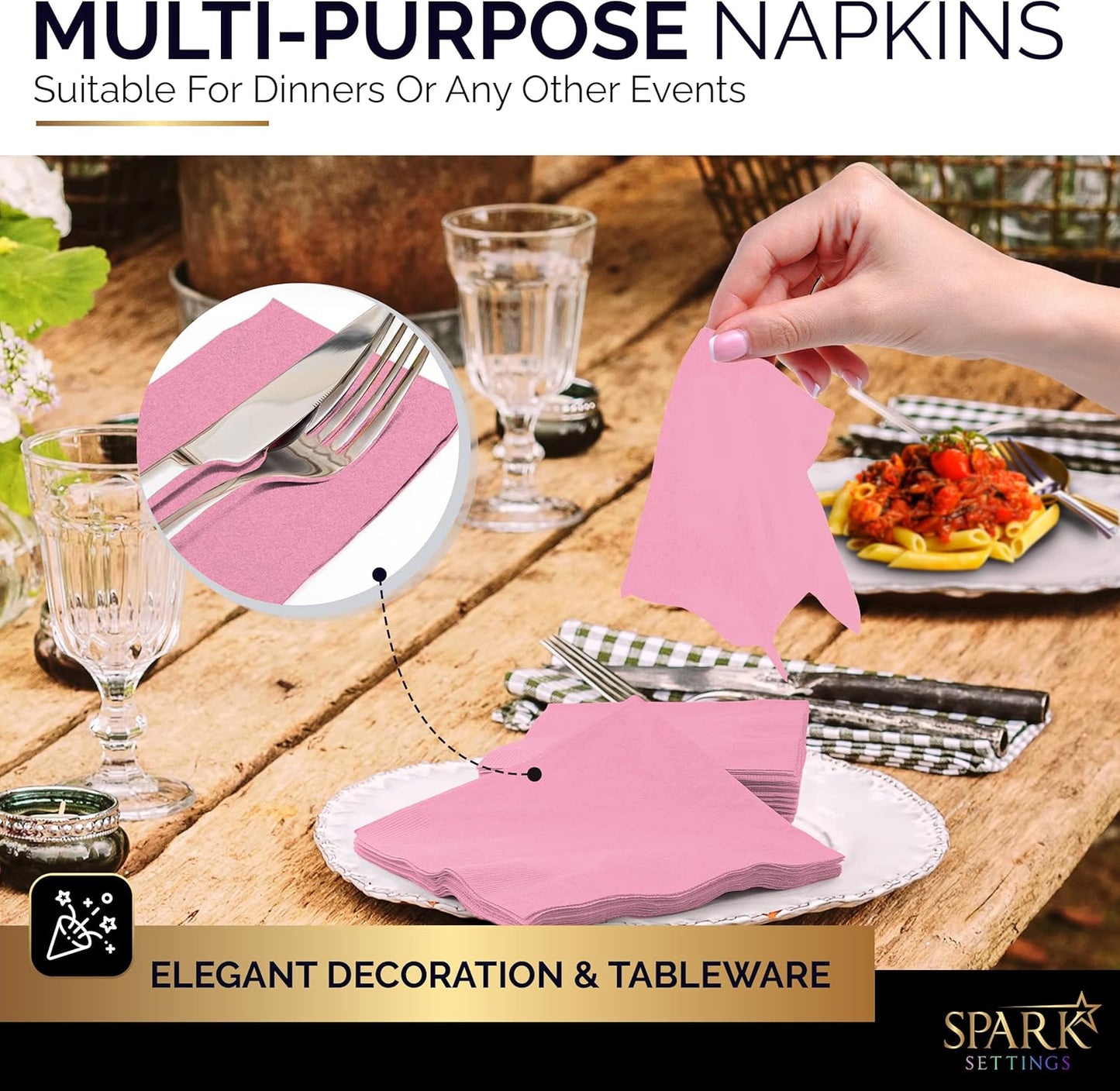 Amcrate Big Party Pack 40 Count Pink Dinner Napkins Tableware- Ideal for Wedding, Party, Birthday, Dinner, Lunch, Cocktails. (7” x 7”)