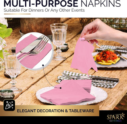 Amcrate Big Party Pack 40 Count Pink Dinner Napkins Tableware- Ideal for Wedding, Party, Birthday, Dinner, Lunch, Cocktails. (7” x 7”)