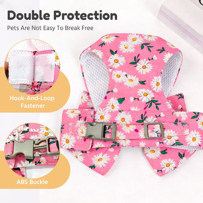 Dog Harness and Leash Set with Bow Knot No Pull Pet Daisy Floral Harness with D-Ring Soft Mesh Dog Harness Vest Set Escape Proof Princess Puppy Harness for Small Girl Dogs Cats（Pink XS）